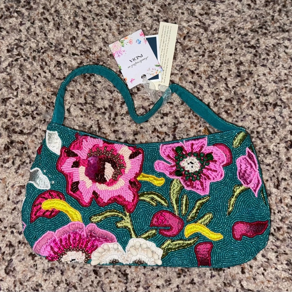 NWT Floral Beaded Bag